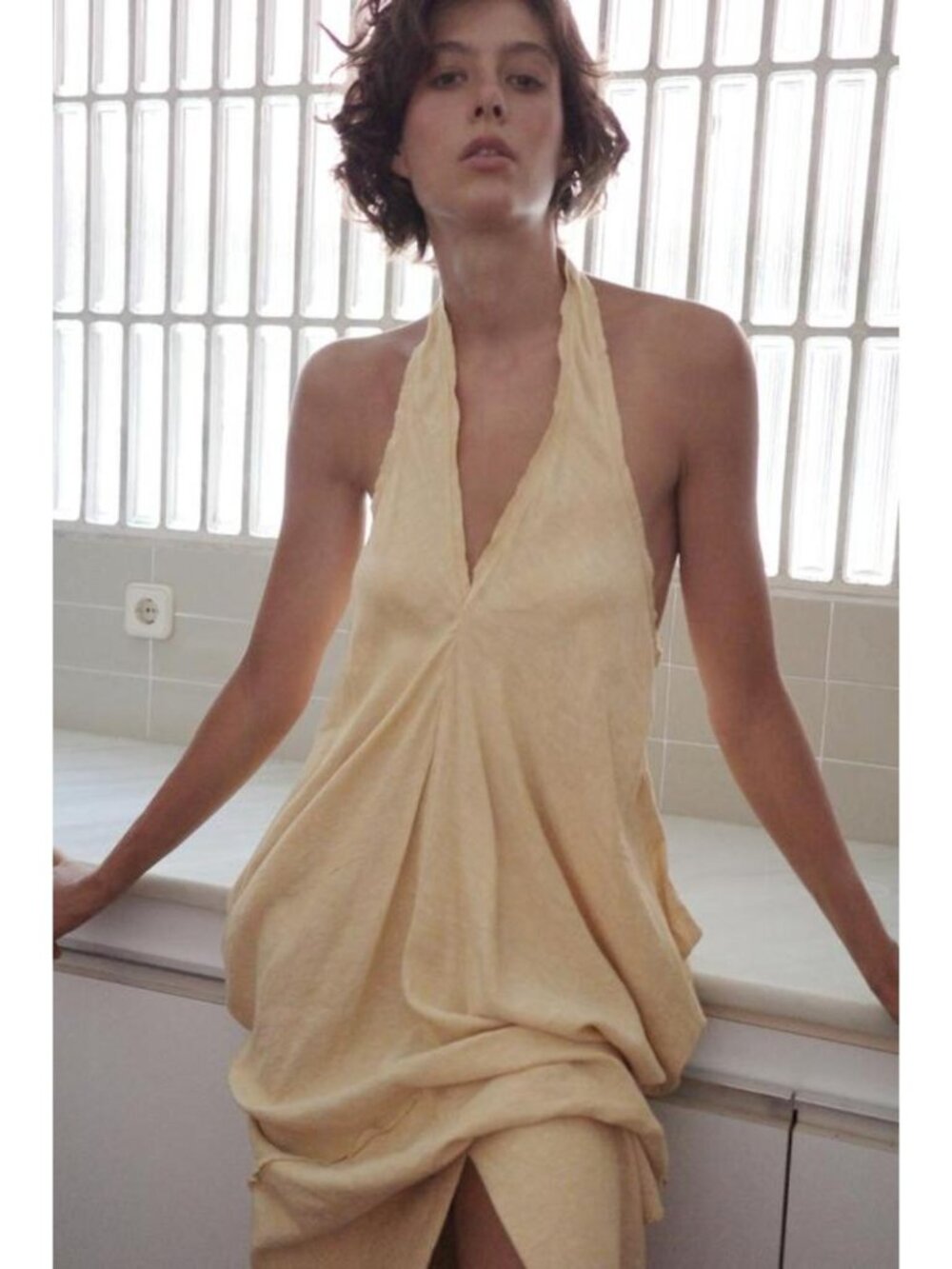 ZARA LINEN BLEND HALTER MINI DRESS 0392/703/314